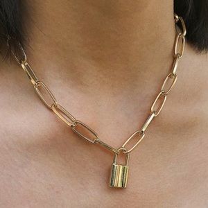 Gold chain link lock necklace
